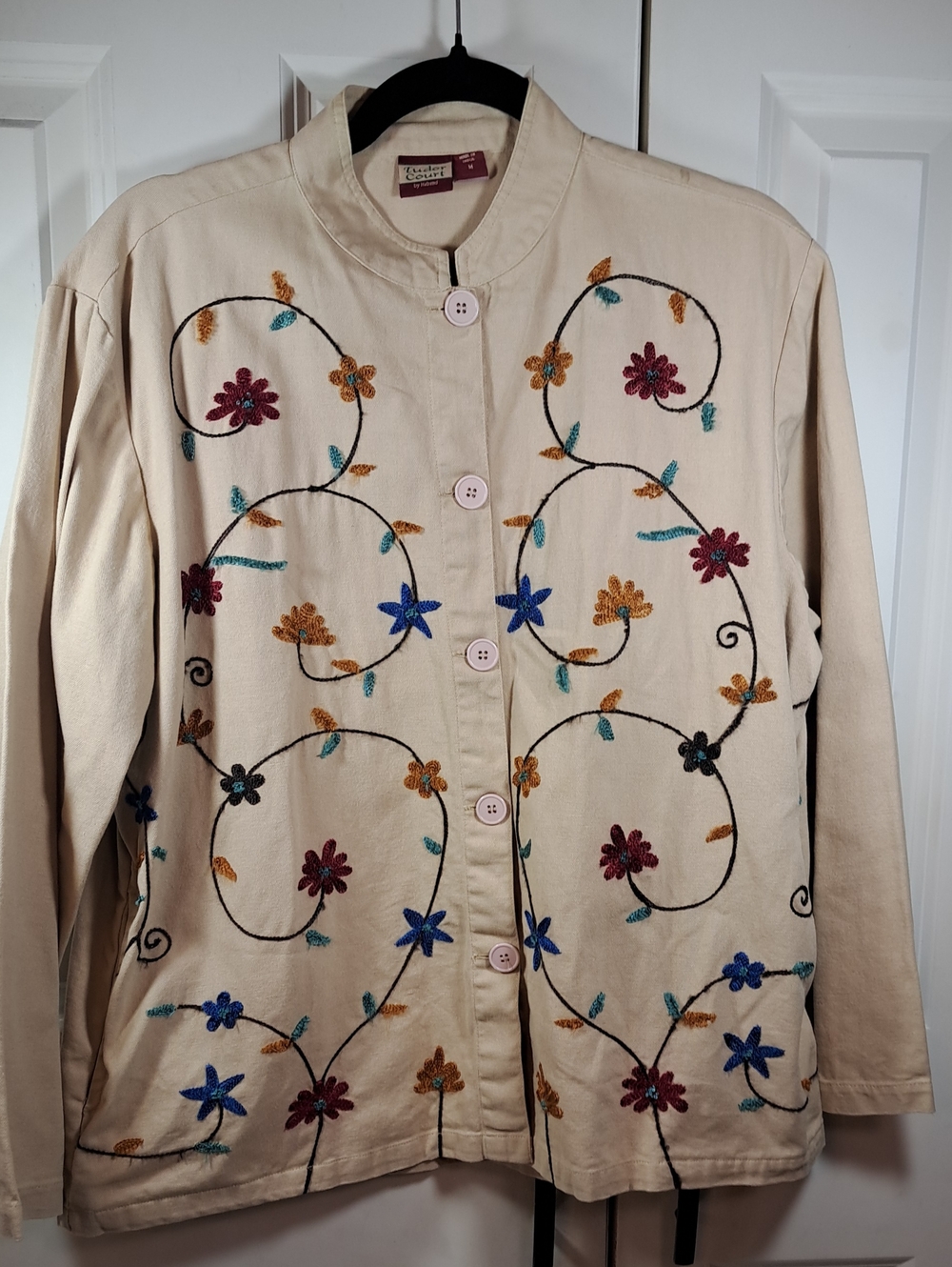 TUDOR COURT Cream Embroidered Floral Button-Front Jacket
